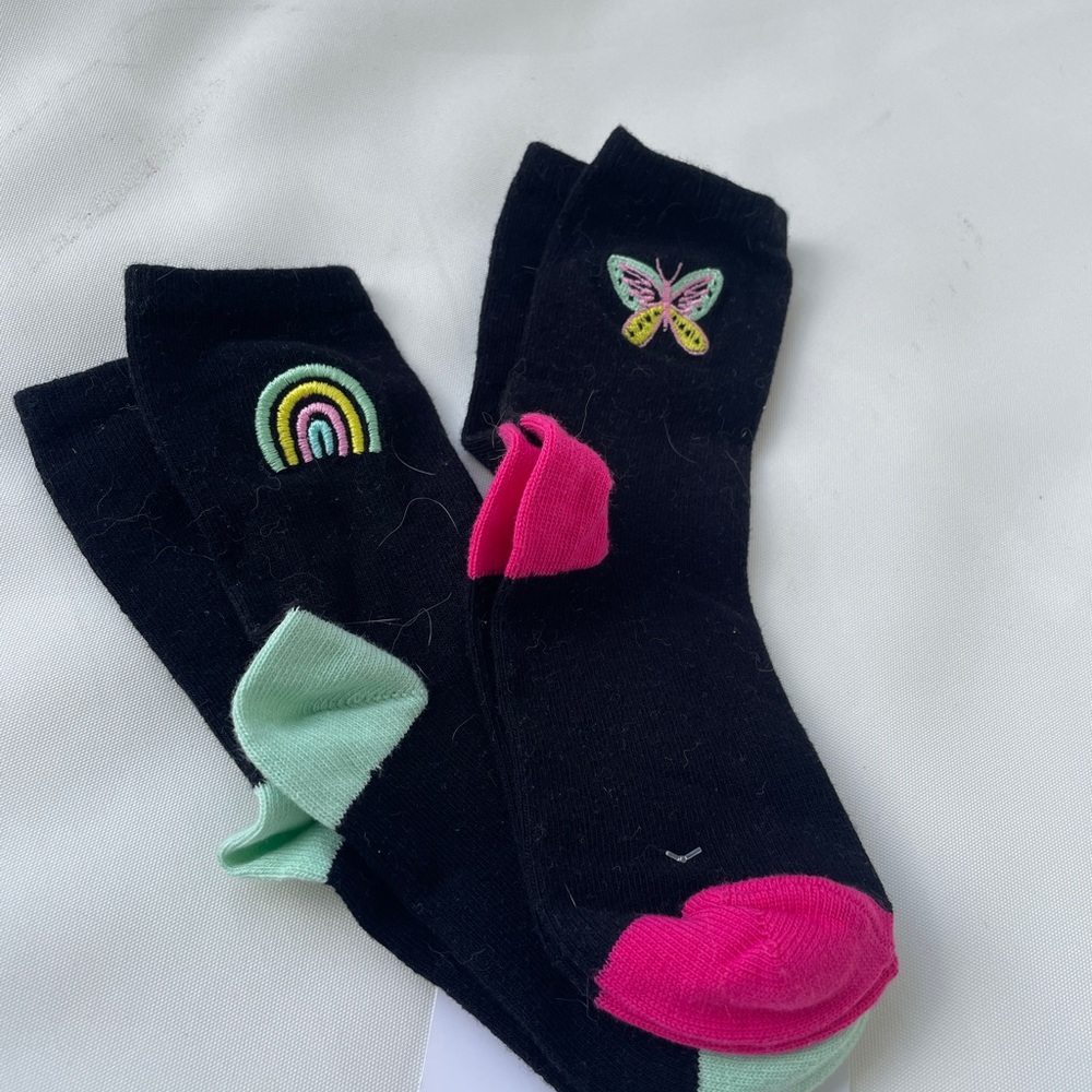 Colorful Kids Socks with Butterfly and Rainbow Design